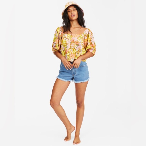 Billabong Womens Beach Daze Puff Sleeve Crop Top - Picture 2 of 12